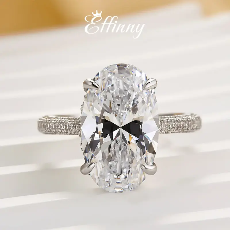 Effinny 7.5ct Oval Cut Engagement Ring in 925 Sterling Silver, 5A Grade Cubic Zirconia Promise Ring for Wedding, Travel, Part...