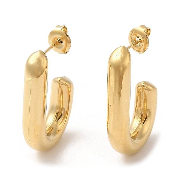 Ion Plating(IP) 304 Stainless Steel Oval Stud Earrings