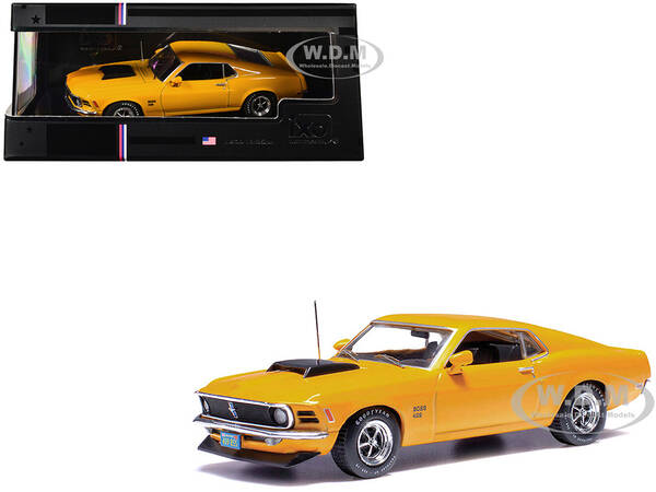 1970 Ford Mustang Boss 429 Bright Yellow with Black Hood Scoop 1/43 Diecast Model by IXO Models