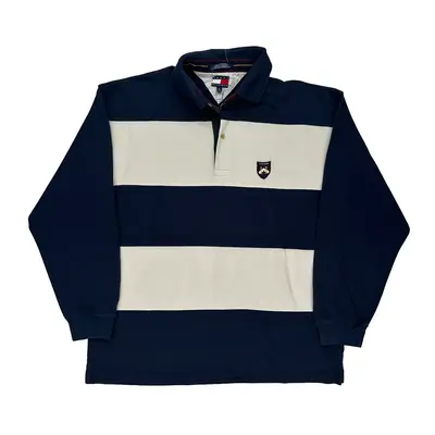 Tommy Hilfiger Striped Rugby Shirt - XL Cream Cotton