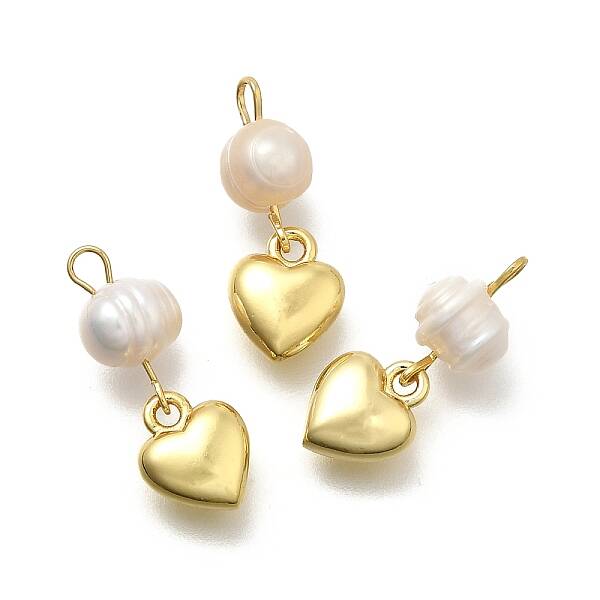 Brass & Natural Pearl Heart Pendants