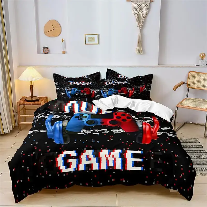 3p/set Game Headphone Print Duvet Cover & Pillowcase Set Without Filler, Casual Bedding Set for Home Bedroom Guest Room