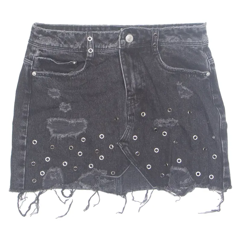 ZARA Womens Mini Skirt Black Short Denim S
