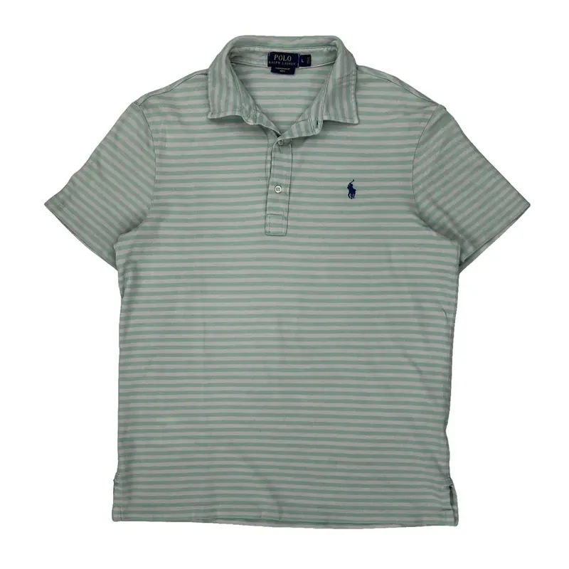 Ralph Lauren Striped Polo Shirt - Large Green Cotton