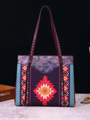 Boho Style Large Volume Tote Bag for Women As Gift, Vintage Style Geometric Ethnic Pattern Tote Bag, Portable Commuting Bag f...