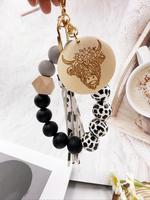 Unisex Boho Style Cow Pattern Beaded Pendant Keychain for Car Keys, Fall Tassel & Ox Charm Girly Keychain Attachment with Bea...