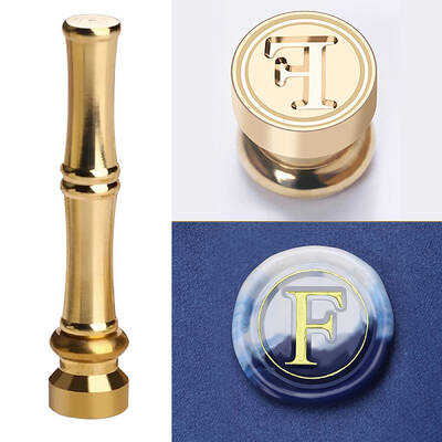 Golden Tone Brass Wax Seal Stamp Head with Bamboo Stick Shaped Handle