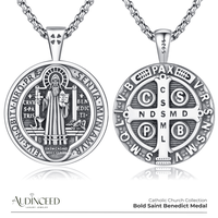 Audinceed St Benedict Medals Necklace for Men Father's Day Gift 925 Sterling Silver Medalla de san benito Catholic Protection...