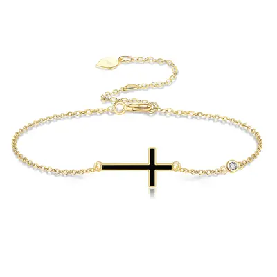 14K Yellow Gold Agate Cross Charm Bracelet