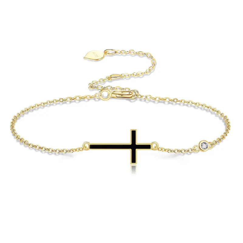 14K Yellow Gold Agate Cross Charm Bracelet