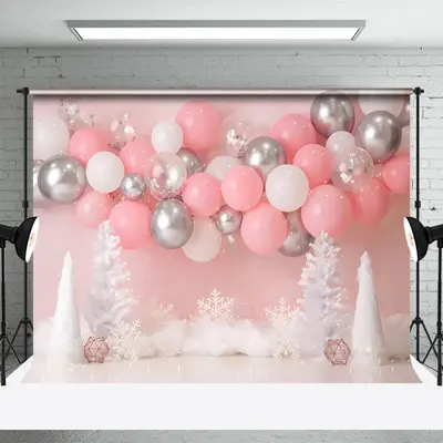 Dreamy Balloons Girls Birthday Cake Smash Backdrop - Aperturee
