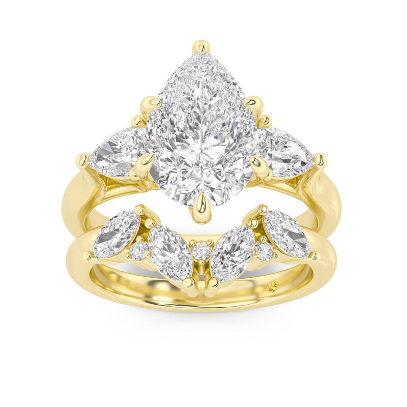 Lumina Lab Grown Pear Shaped Diamond Engagement Ring with the Annabella Wedding Band | 14K Yellow Gold 4 ct. tw.