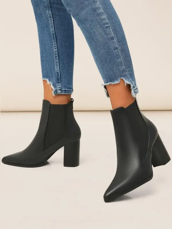 Women's Fashionable Solid Color Pointed Toe Ankle Boots, Casual Comfortable Booties for Daily Wear, Female All-match Shoes fo...