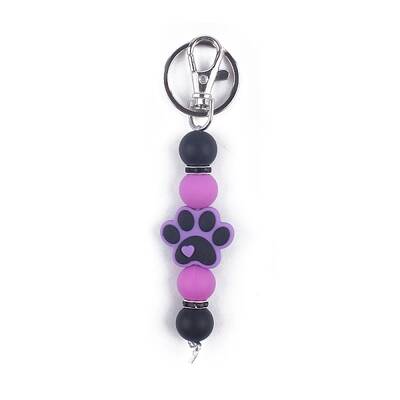Round & Dog Paw Print Silicone Beaded Keychain
