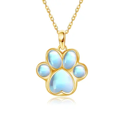 14K Gold Moonstone Paw Pendant Necklace
