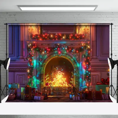 Colorful Light Gifts Retro Wall Christmas Backdrop