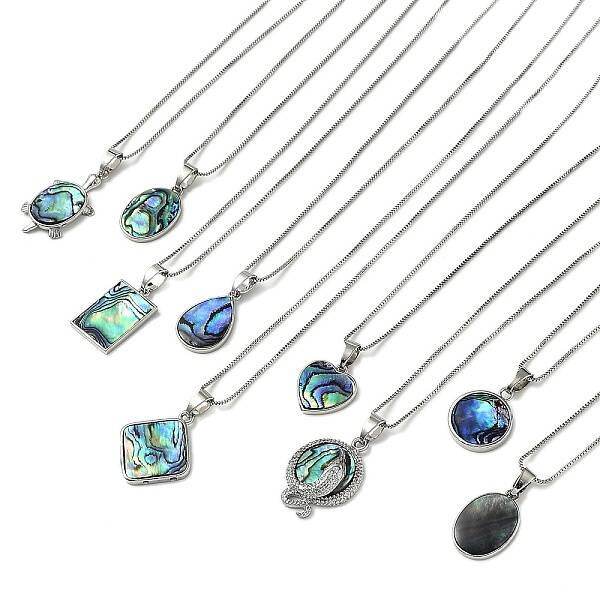 Rack Plating Natural Paua Shell Pendants Necklace