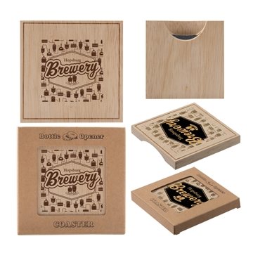 100 Promotional Wood Bottle Opener Coaster - Rubber Wood & ...