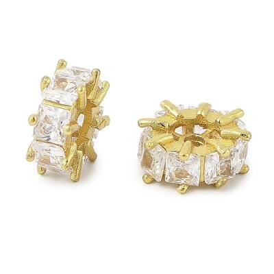 Brass Micro Pave Cubic Zirconia Beads
