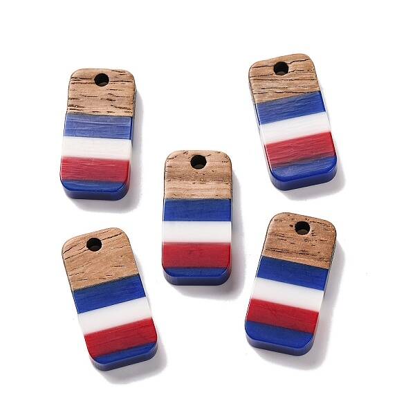 Independence Day Opaque Striped Resin & Walnut Wood Pendants