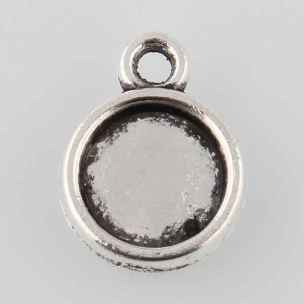 Tibetan Style Antique Silver Alloy Flat Round Pendant Cabochon Settings