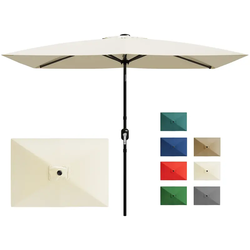 Garvee 10' x 6.5' Rectangular Patio Umbrella – 6 Sturdy Ribs Outdoor Market Parasol with Crank Lift & Push Button Tilt, Sun...