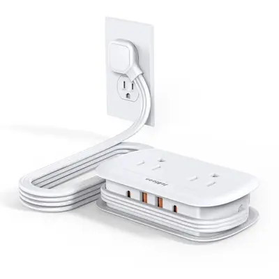 JcBlaon Travel Power Strip with USB Ports, Flat Plug Power Strip, Power Strip with 3.6FT Wrapped Around Extension Cord for Cr...