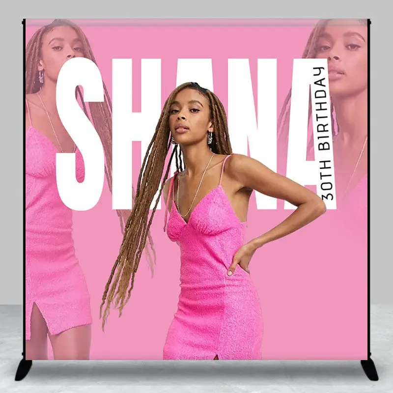 Customized Photo Name Pink 30th Birthday Backdrop - Aperturee