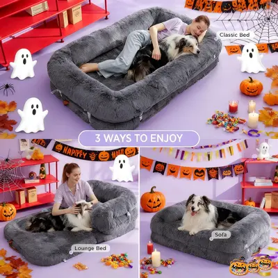Lesure Foldable 3-in-1 Flexible Giant Human Dog Bed for Adult People - Supportive Bolster Egg Foam, Waterproof Liner, Calming...