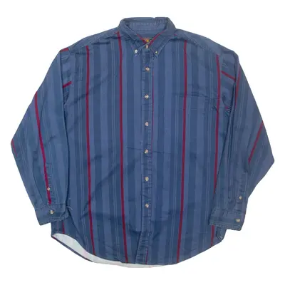 ROUTE 66 Mens Shirt Blue Striped Long Sleeve L