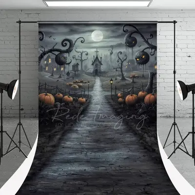 Pumpkin Haunted House Halloween Portrait Backdrop - Aperturee