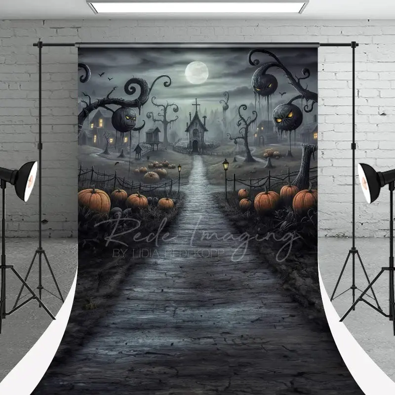 Pumpkin Haunted House Halloween Portrait Backdrop - Aperturee