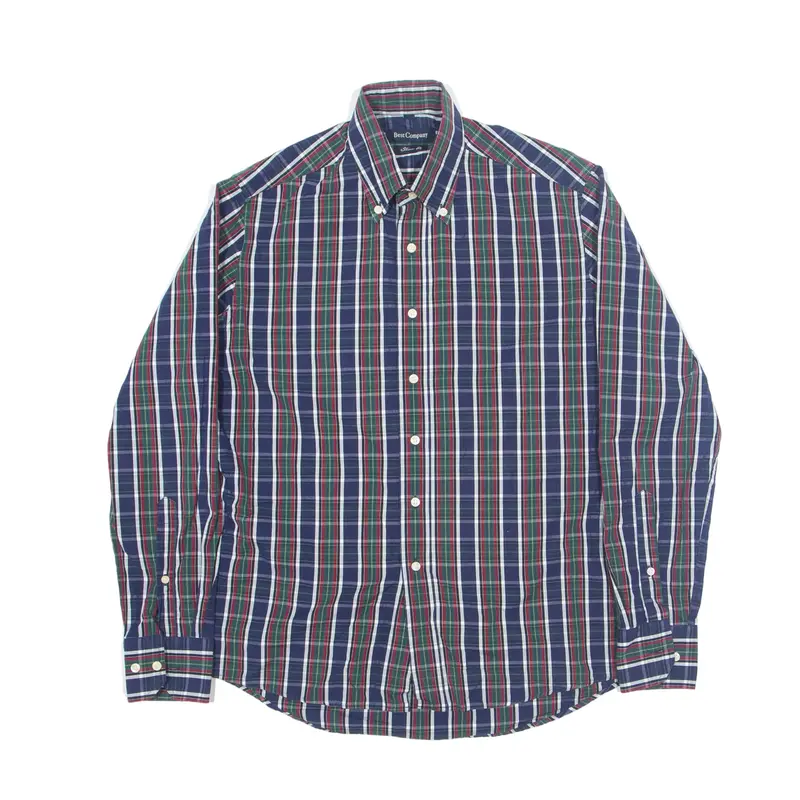 BEST COMPANY Slim Fit Shirt Blue 90s Check Long Sleeve Mens S