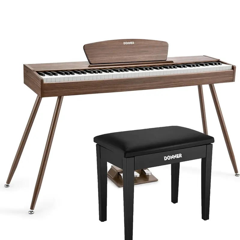 Donner DDP-80 Wooden Digital Piano - Walnut / Piano+Black Bench