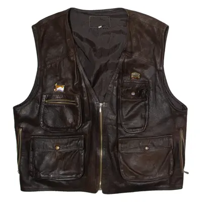 Mens Biker Waistcoat Brown Leather L