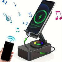 5-in-1 Wireless Speaker Cell Phone Stand with Bluetooth/induction Audio & Atmosphere Light/Power Bank, 5.3 HD Surround Subwoo...