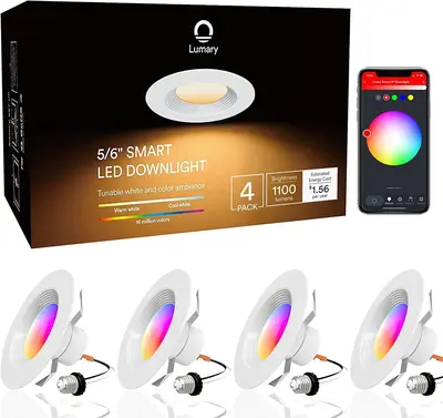 Lumary Smart Wi-Fi Recessed Can Light RGB LED Retrofit Downlight 6 inch 4 PCS