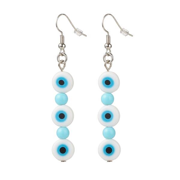 Lampwork Evil Eye & Acrylic Beaded Dangle Earrings