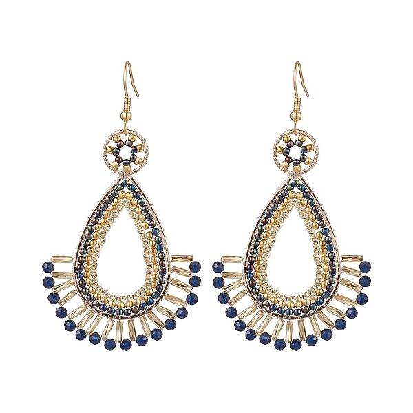 Handmade Seed Beads with Synthetic Blue Spinel Dangle Earrings