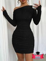 Women's Glitter One Shoulder Bodycon Dress, Elegant Fashion Long Sleeve Short Dress for Party Club Dating Wear, Ladies Dress ...