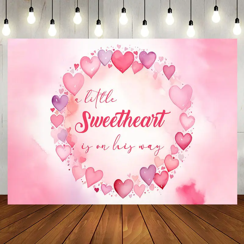 Sweet Hearts Watercolor Pink Baby Shower Backdrop - Aperturee