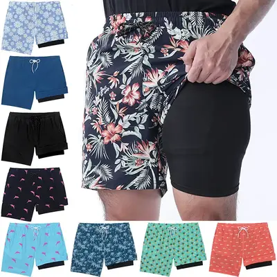 Mens Swim Trunks 2-Layer 3D Print Shorts - Quick-Dry, Drawstring Waist, Casual, Stylish, Summer Beach, Outdoors Wear,Breathab...