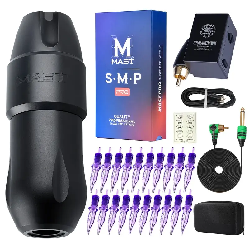 Mast Tour Pro Wireless Tattoo Smp Pen Machine Kit Pro Cartridges Needles Cordless Battery Gift Box