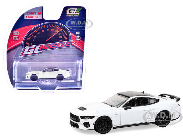 2024 Ford Mustang Oxford White with Black Top GreenLight Muscle Series 30 1/64 Diecast Model Car by Greenlight