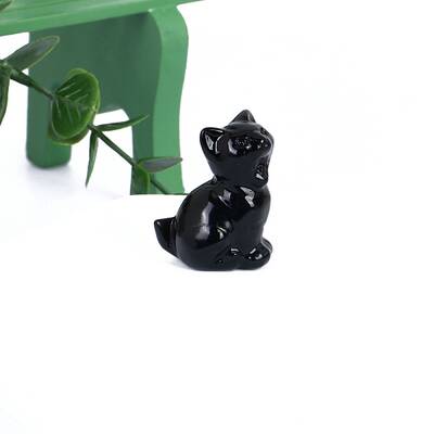 Cat Shape Natural Obsidian Sculpture Ornaments
