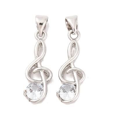 Musical Note Real Platinum Plated Brass Cubic Zirconia Pendants