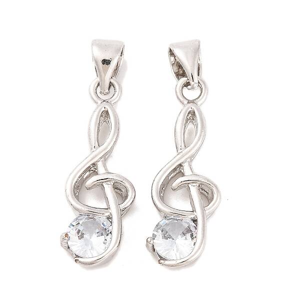 Musical Note Real Platinum Plated Brass Cubic Zirconia Pendants