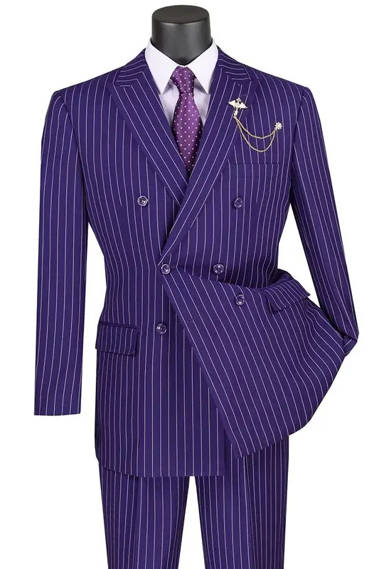 Vinci Men's 2 Piece Banker Pinstripe Double Breasted Suit Outlet