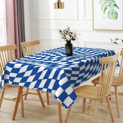 Blue White Twisted Grid Simple Rectangle Tablecloth - Aperturee