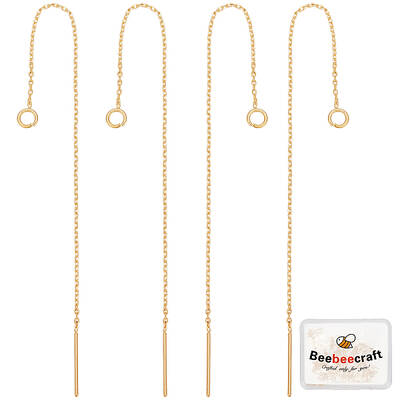 Beebeecraft 10Pcs/Box Ear Threads 105mm Long Chain Dangle Bar Earrings with Loop 18K Gold Plated Ear Threads 0.8mm Pin for DI...